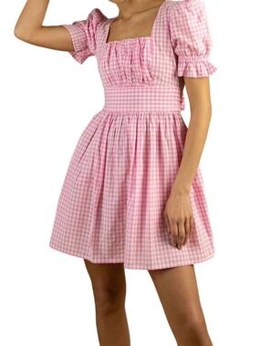 Batsheva Pink Popham Gingham Mini Dress NWT